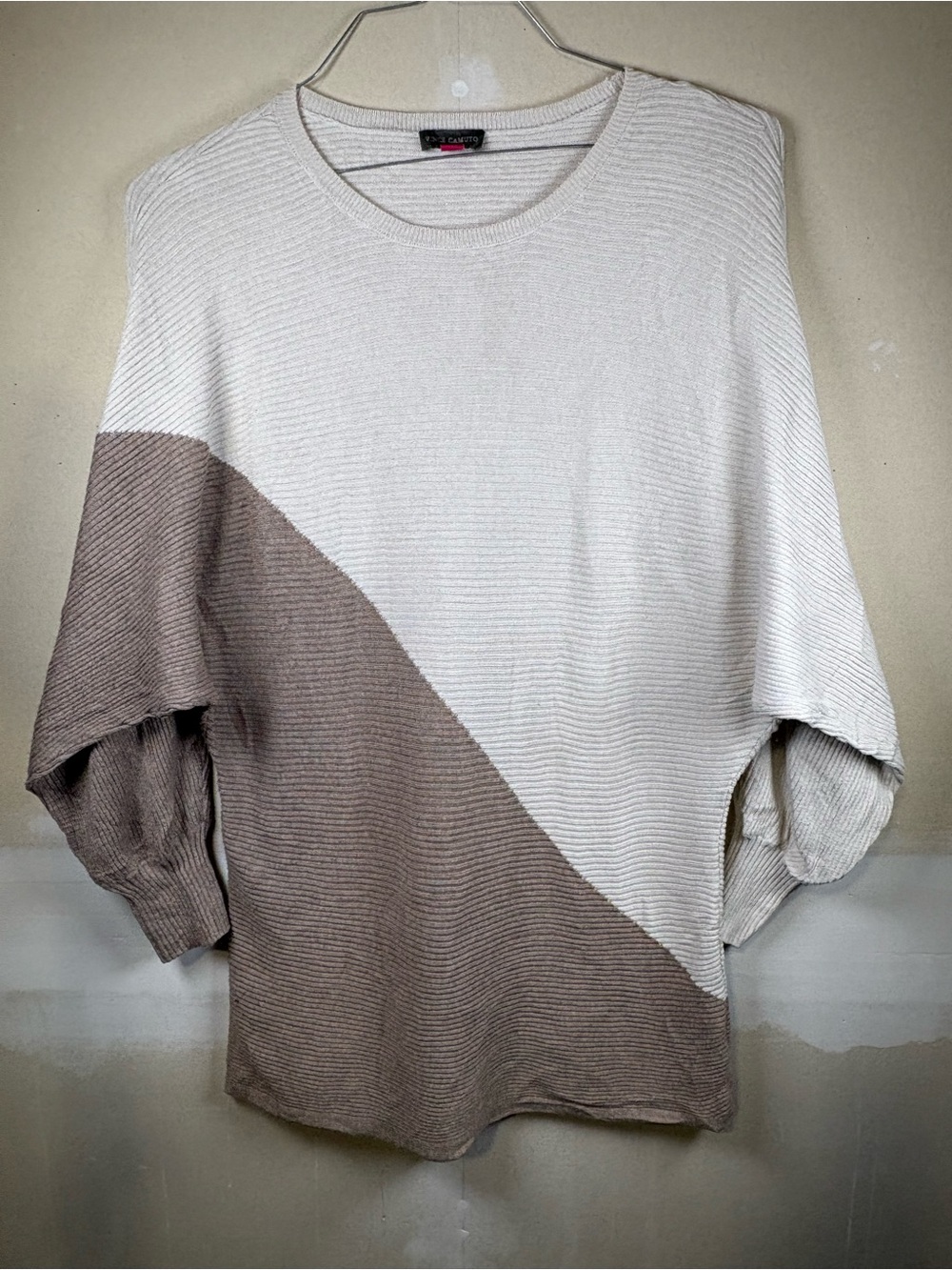 Men's Two-Tone Diagonal Block Sweater - Cream & Taupe
